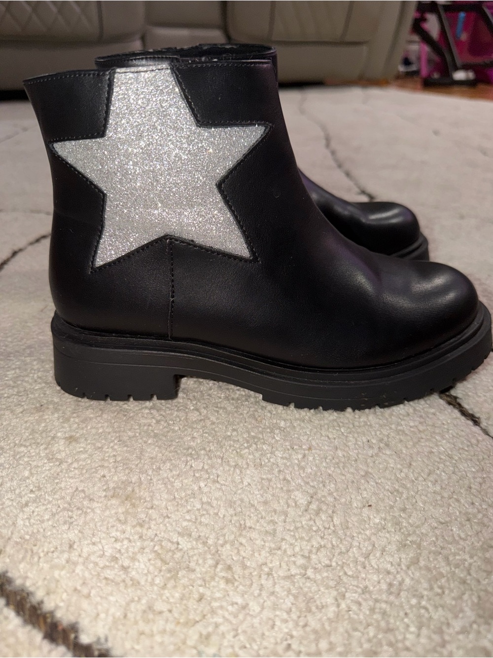 wonder nation Black Ankle Boots with Silver Glitter Star